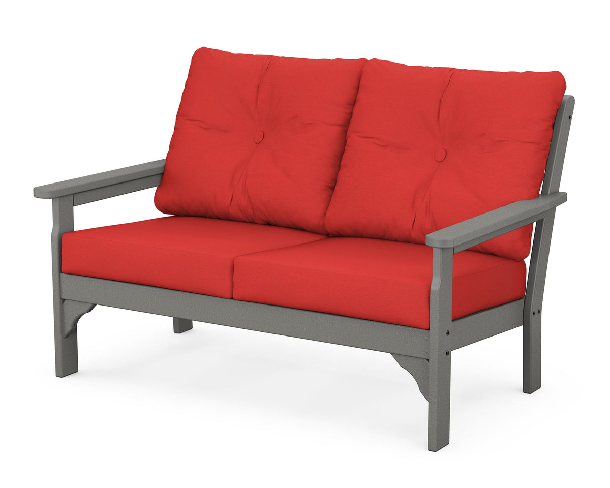 POLYWOOD Vineyard Deep Seating Loveseat in Slate Grey / Crimson Linen