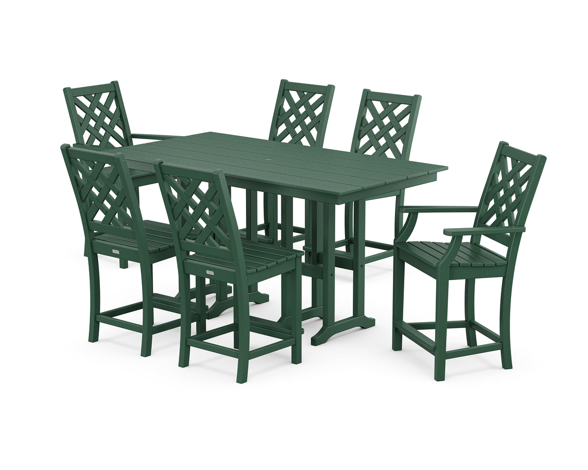 POLYWOOD Country Living Wovendale 7-Piece Farmhouse Counter Set in Green
