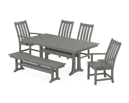 POLYWOOD Vineyard 6-Piece Farmhouse Dining Set with Trestle Legs in Slate Grey