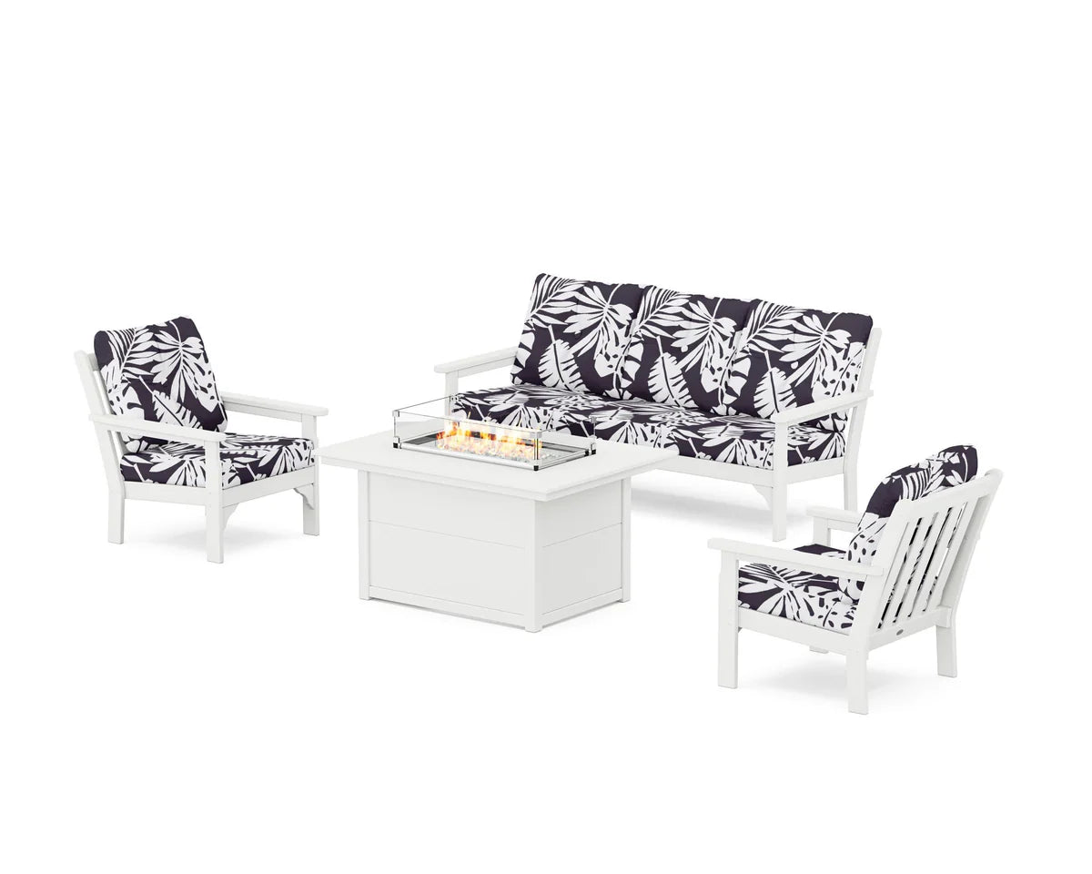 POLYWOOD Vineyard Deep Seating Fire Pit Table Set