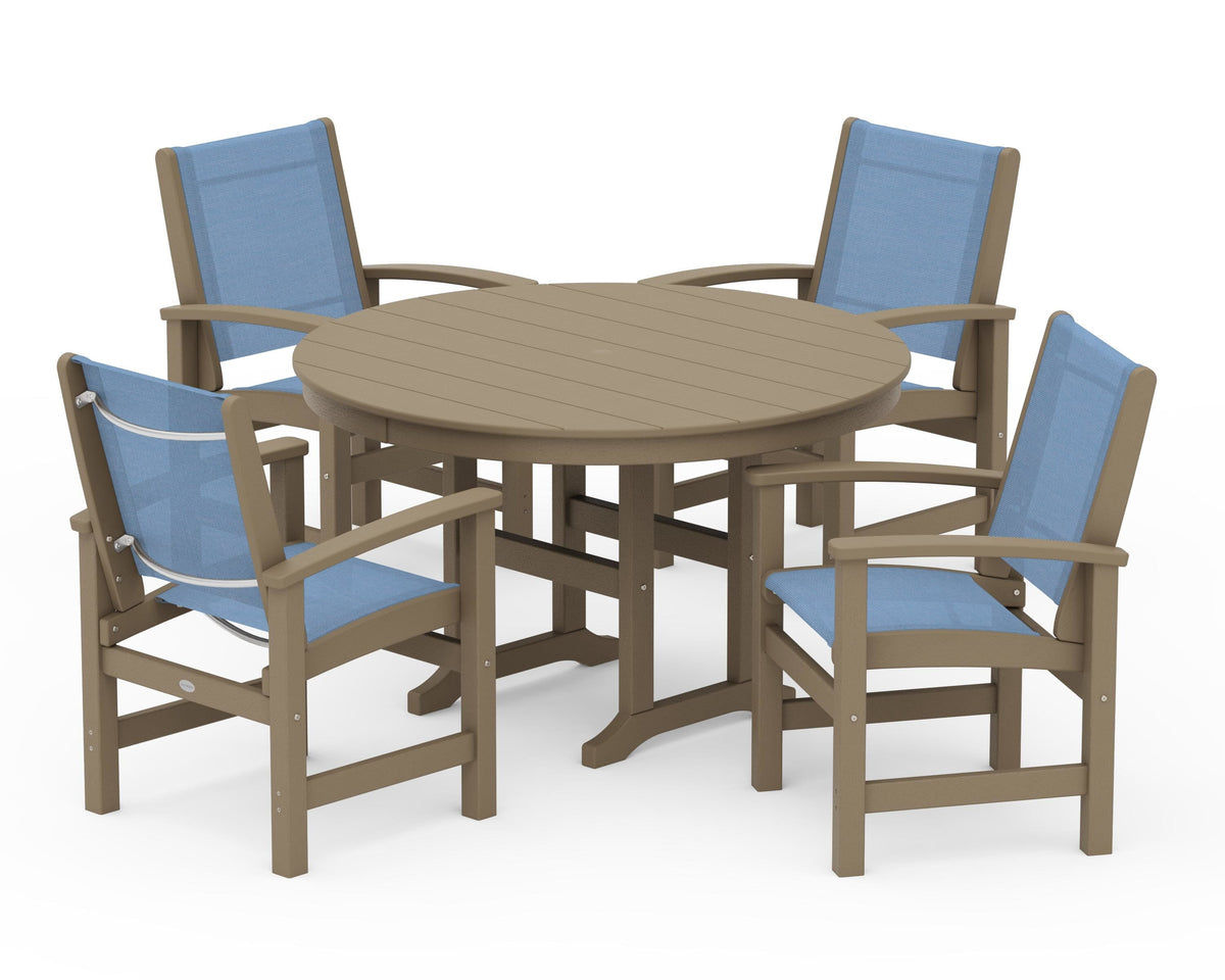 POLYWOOD Coastal 5-Piece Round Farmhouse Dining Set in Vintage Sahara / Poolside
