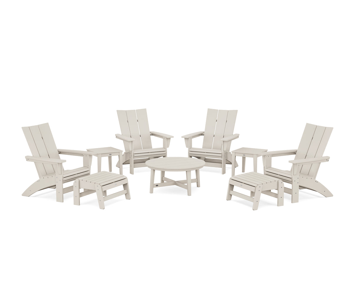POLYWOOD Modern Grand Adirondack 9-Piece Conversation Set in Sand