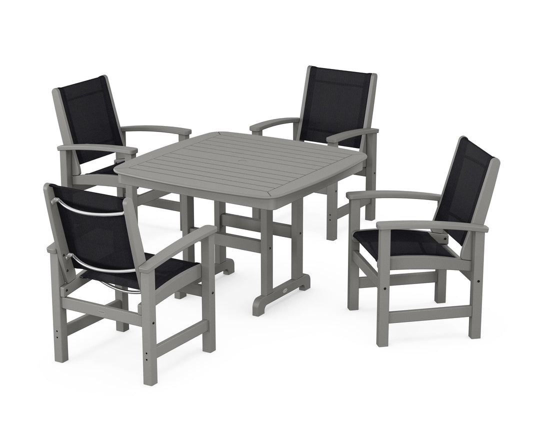 POLYWOOD Coastal 5-Piece Dining Set with Nautical 44" Dining Table in Slate Grey / Black