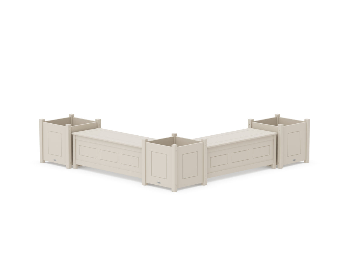 POLYWOOD 48" Country Living L-Shaped Planter Storage Bench Corner Set - Large in Sand