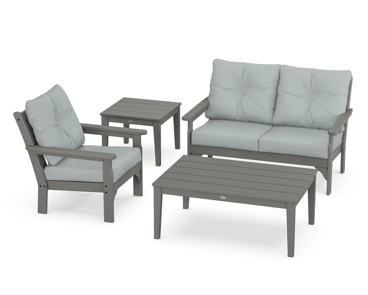 POLYWOOD Vineyard 4-Piece Deep Seating Set in Slate Grey / Spa