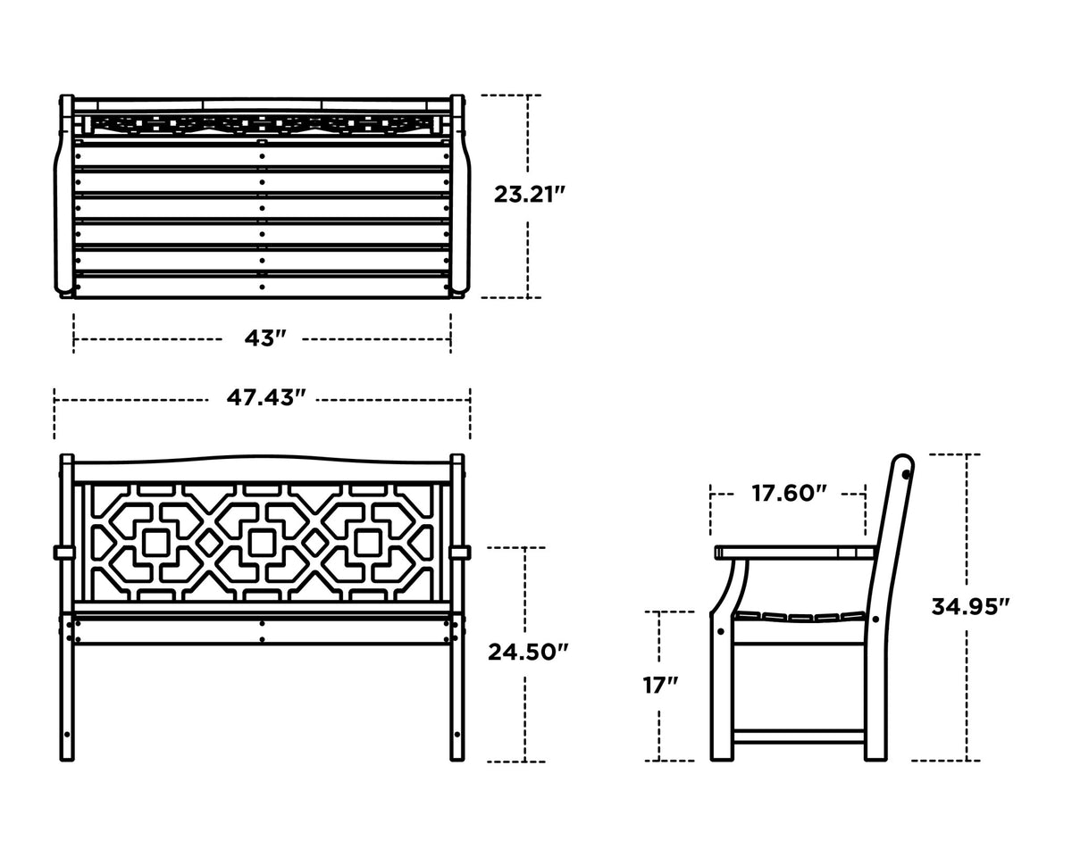 POLYWOOD Chinoiserie 48" Garden Bench dimensions