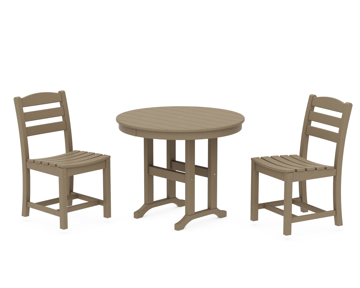 POLYWOOD La Casa Café Side Chair 3-Piece Round Dining Set in Vintage Sahara