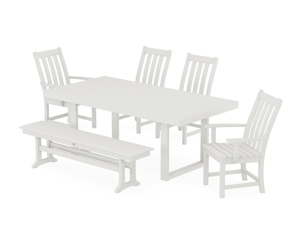 POLYWOOD Vineyard 6-Piece Dining Set with Bench - 39" x 78" Table in Vintage White