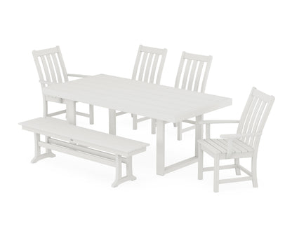 POLYWOOD Vineyard 6-Piece Dining Set with Bench - 39" x 78" Table in Vintage White