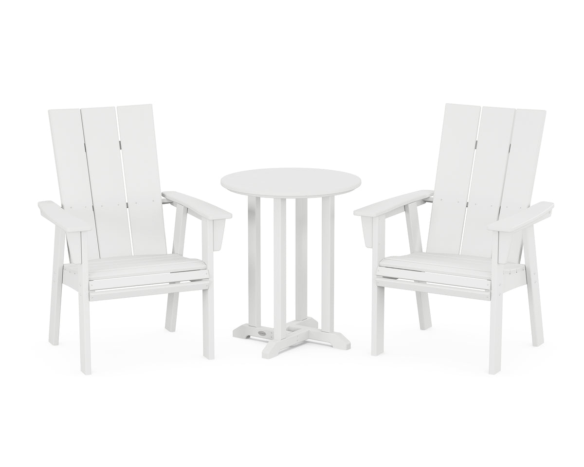 POLYWOOD Modern Curveback Adirondack 3-Piece Round Bistro Dining Set in White