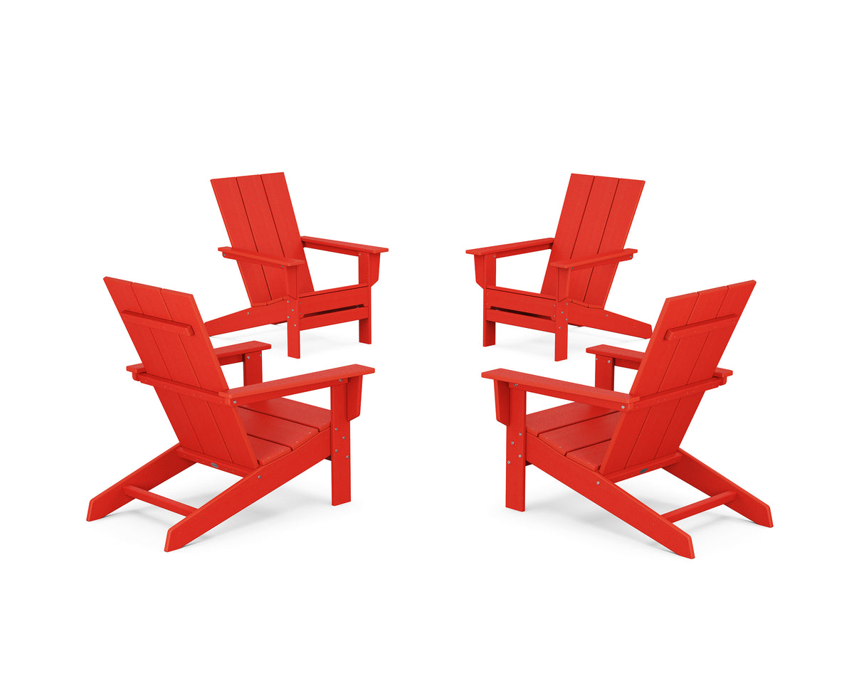 POLYWOOD 4-Piece Modern Studio Adirondack Chair Conversation Set in Sunset Red