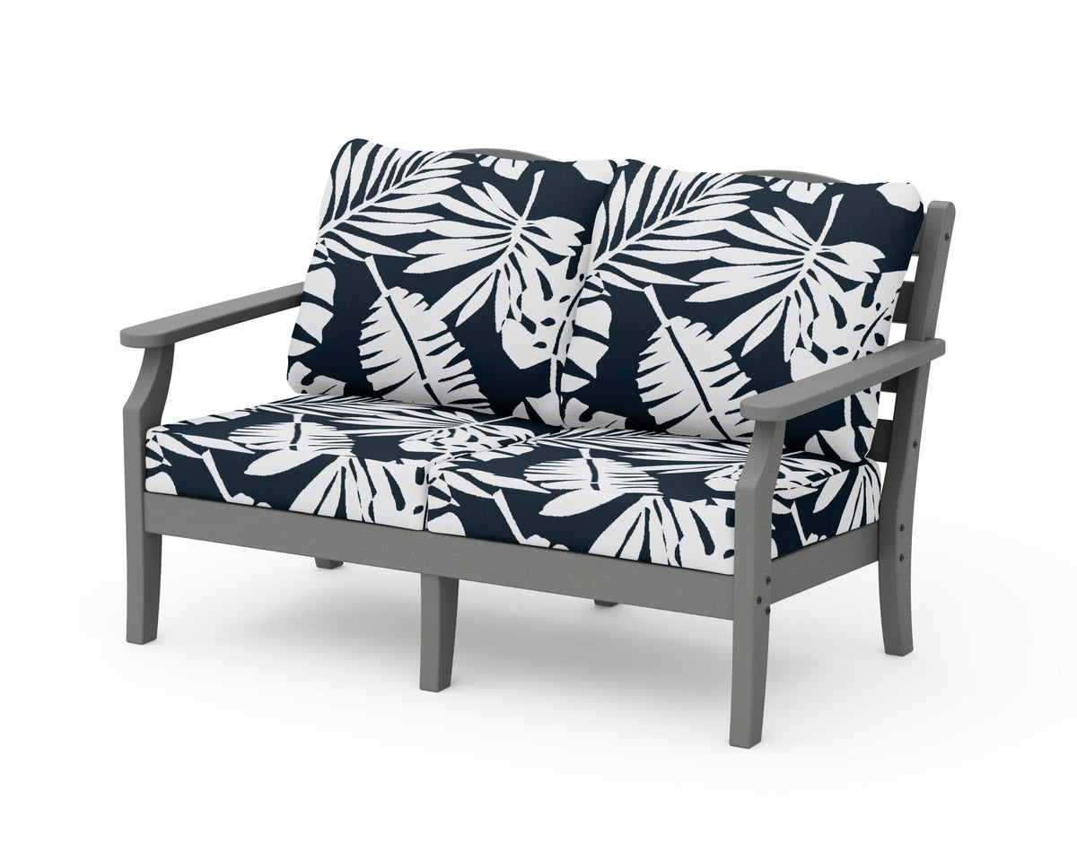 POLYWOOD Savannah Deep Seating Loveseat in Slate Grey / Leaf Marine Indigo