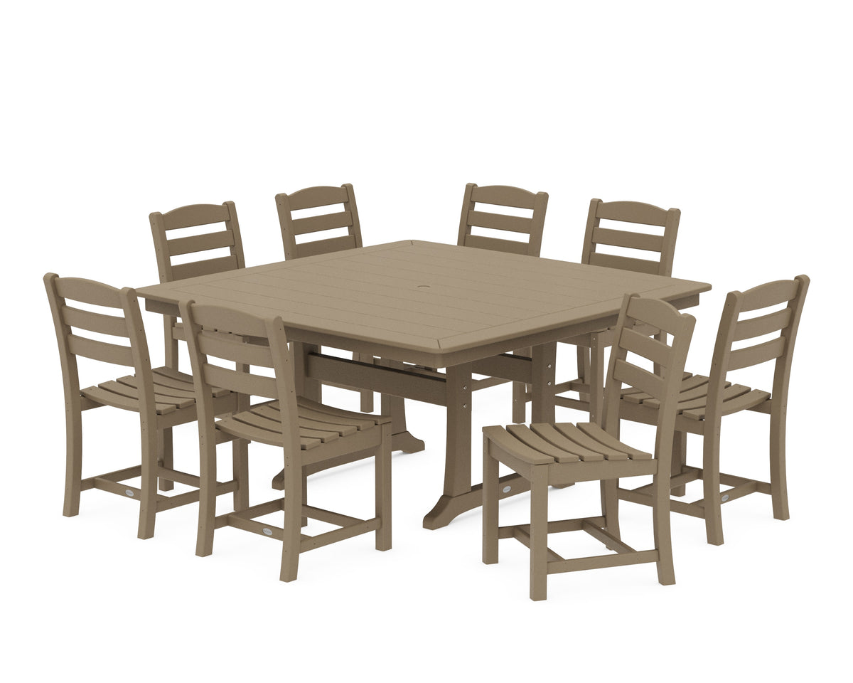 POLYWOOD La Casa Café 9-Piece Nautical Trestle Dining Set in Vintage Sahara
