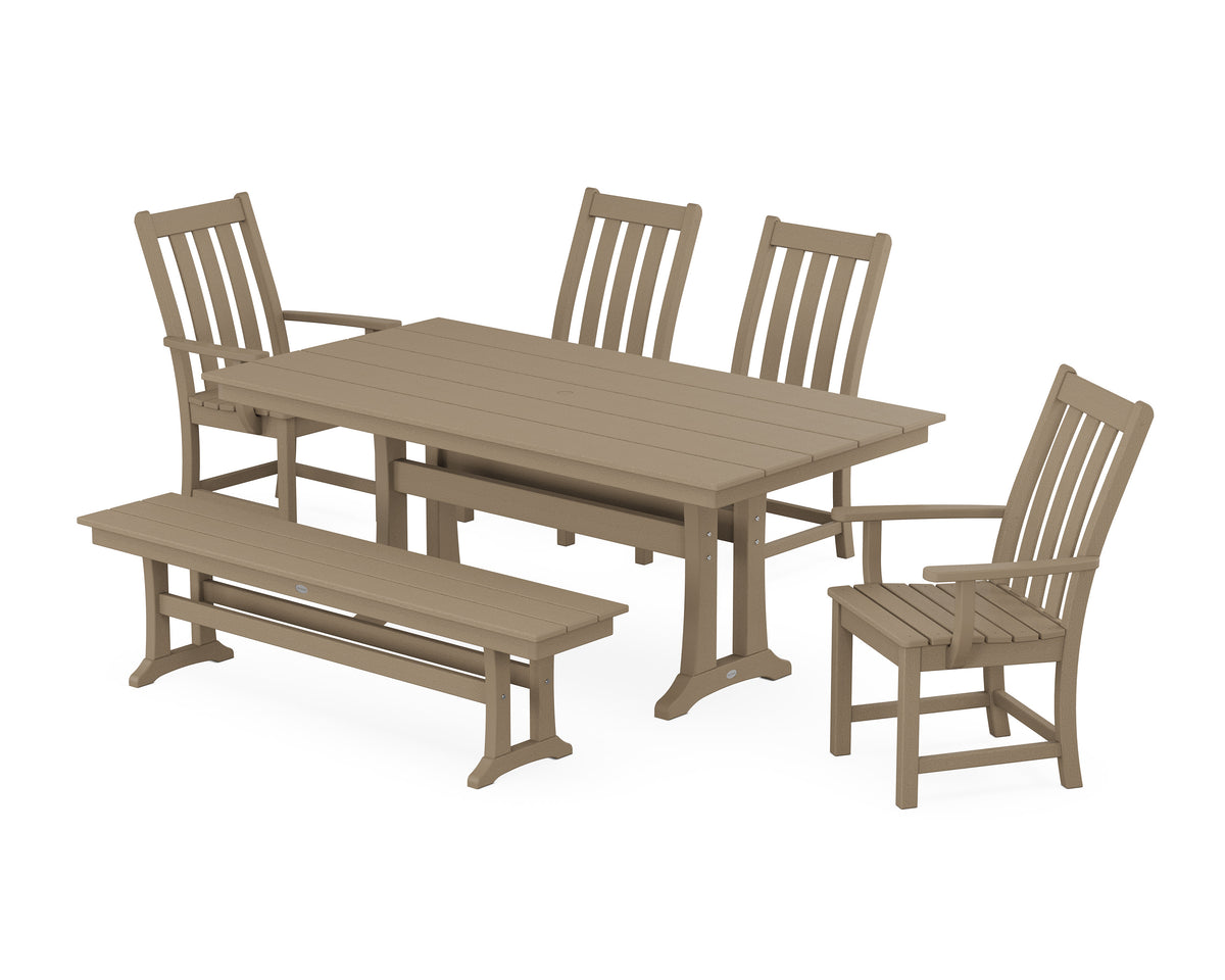 POLYWOOD Vineyard 6-Piece Farmhouse Dining Set with Trestle Legs in Vintage Sahara