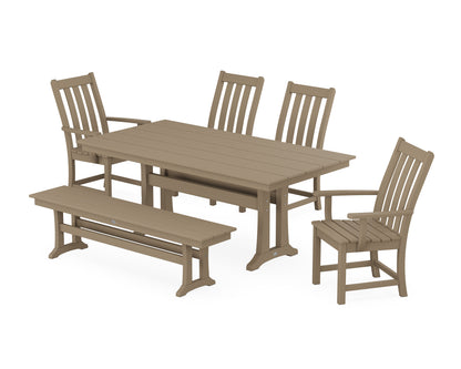 POLYWOOD Vineyard 6-Piece Farmhouse Dining Set with Trestle Legs in Vintage Sahara