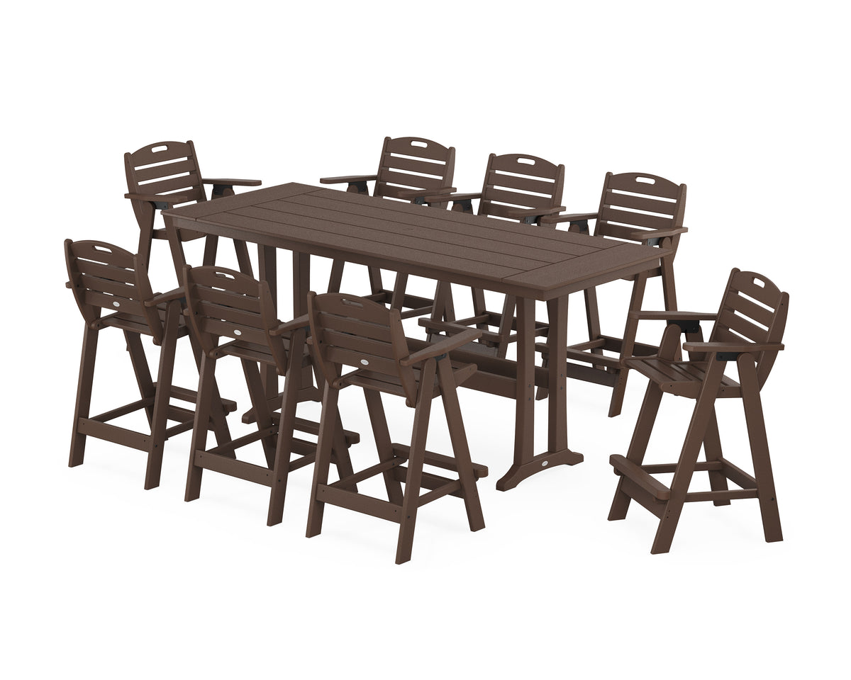 POLYWOOD Nautical 9-Piece Farmhouse Bar Set with Trestle Legs in Mahogany