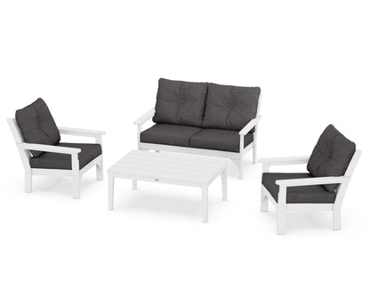 POLYWOOD Vineyard 4-Piece Deep Seating Set with Two Chairs and Loveseat in White / Ash Charcoal