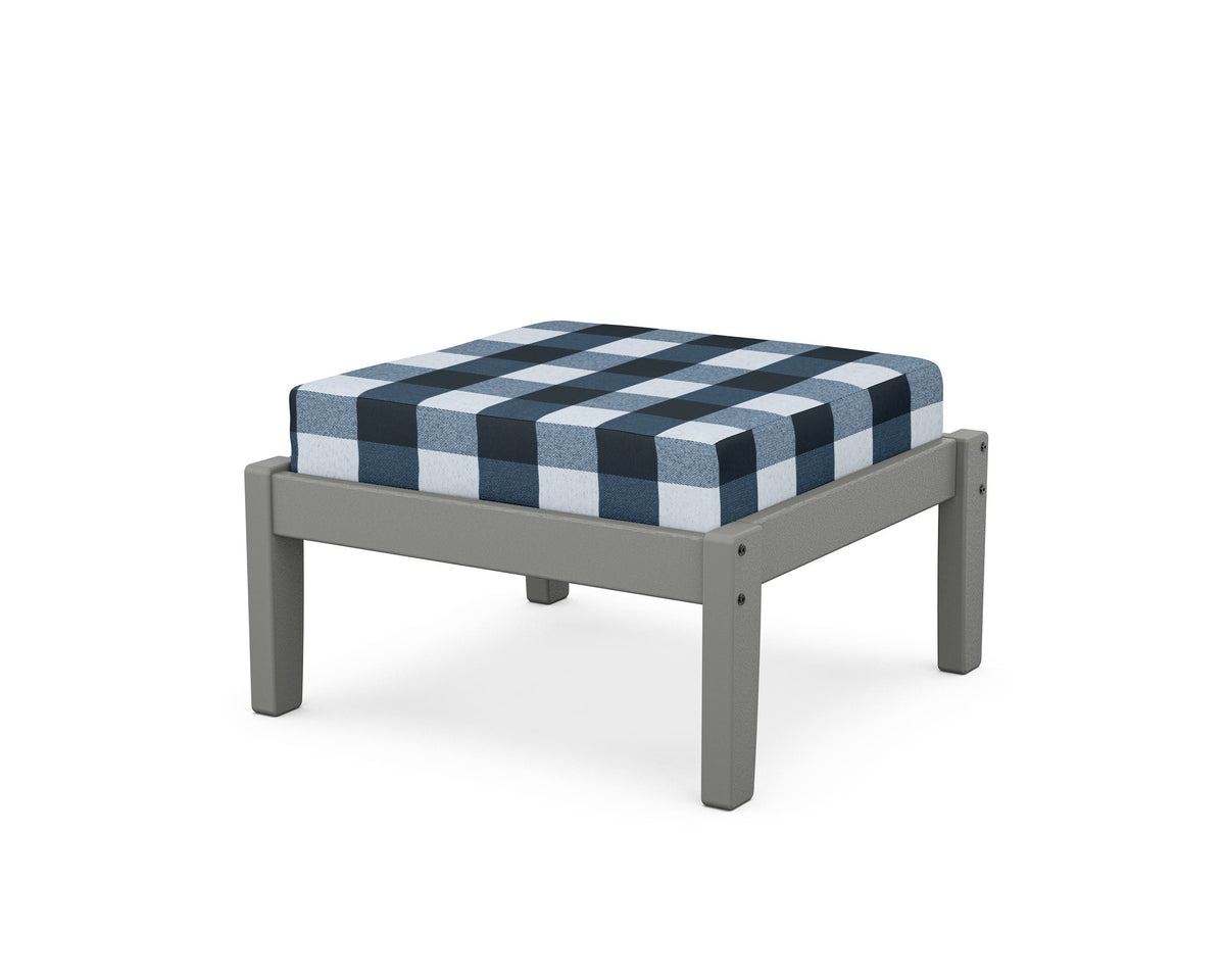 POLYWOOD Deep Seating Ottoman in Slate Grey / Buffalo Plaid Marine Indigo