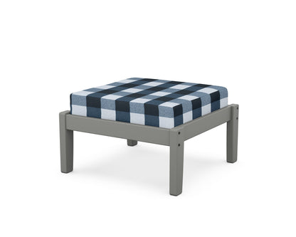 POLYWOOD Deep Seating Ottoman in Slate Grey / Buffalo Plaid Marine Indigo