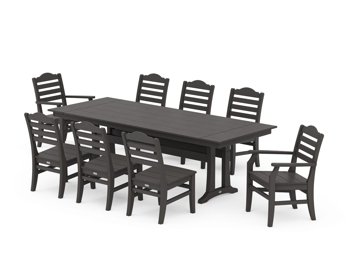 POLYWOOD Savannah 9-Piece Farmhouse Dining Set with Trestle Legs in Vintage Coffee