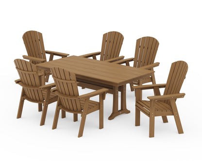POLYWOOD Nautical Curveback Adirondack 7-Piece Farmhouse Dining Set with Trestle Legs in Natural