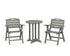 POLYWOOD Nautical Folding Lowback Chair 3-Piece Round Bistro Dining Set in Slate Grey
