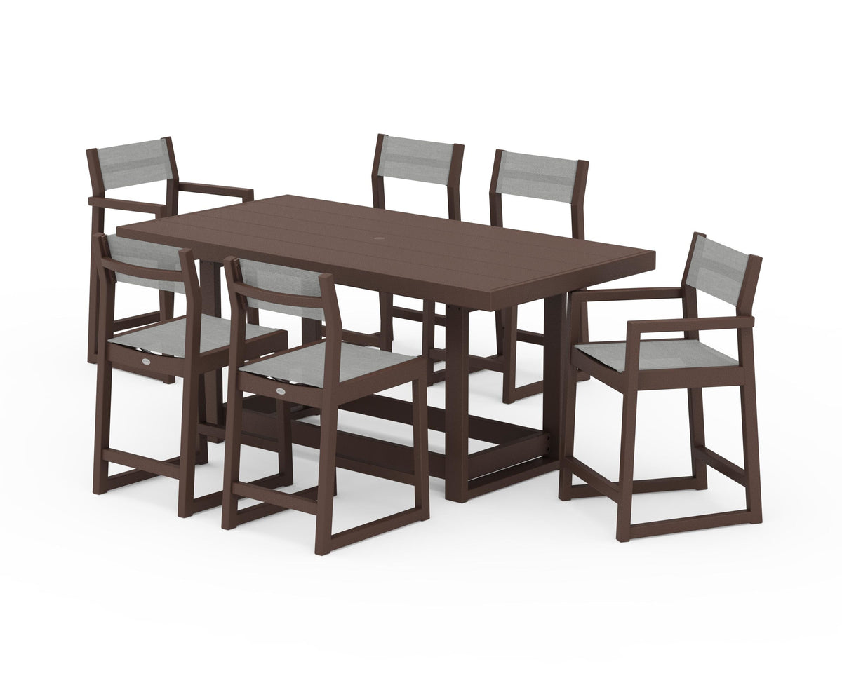 POLYWOOD EDGE Sling 7-Piece Counter Table Set in Mahogany / Metallic