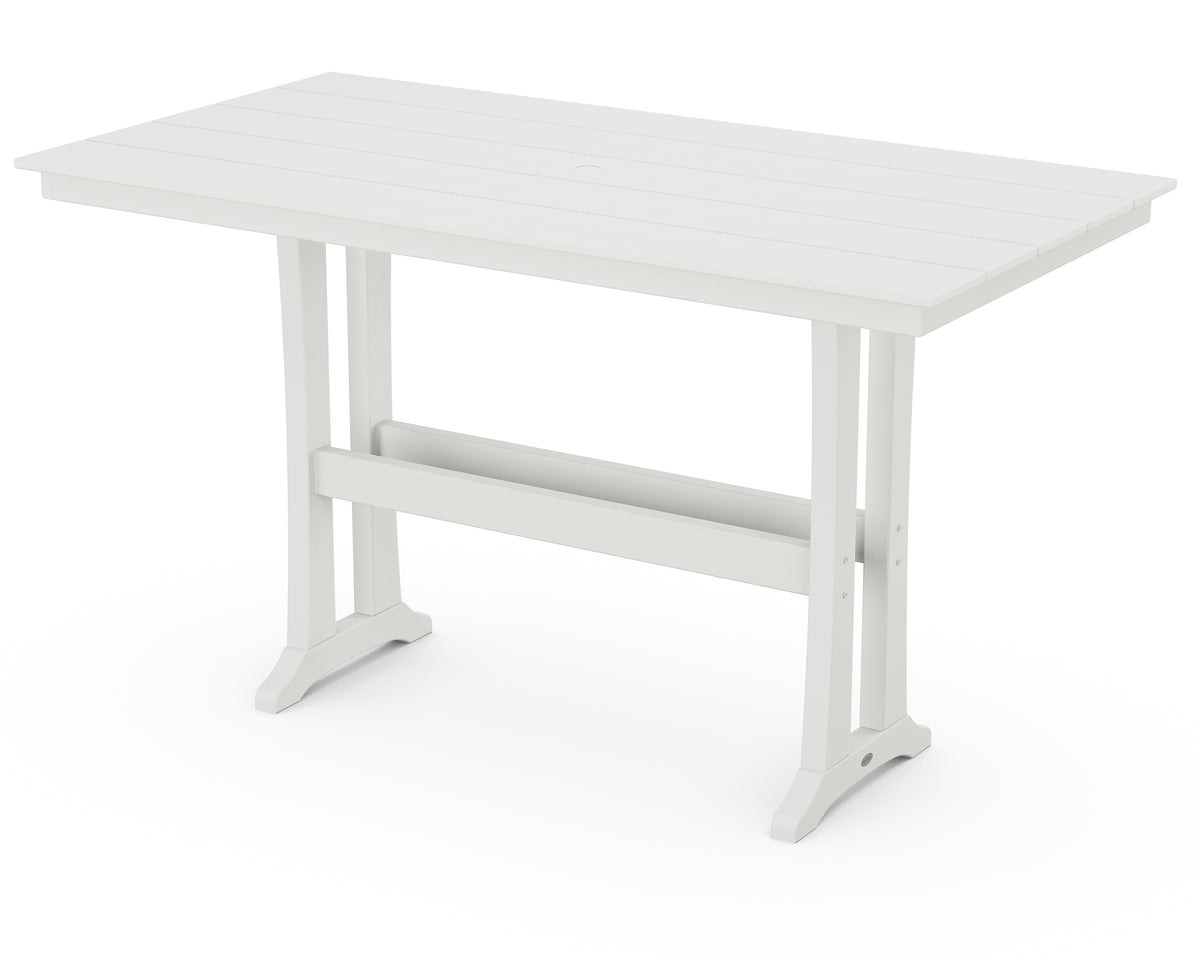 POLYWOOD Farmhouse Trestle 37" x 72" Bar Table in Vintage White