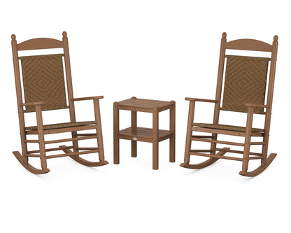 POLYWOOD Jefferson 3-Piece Woven Rocker Set in Teak / Tigerwood