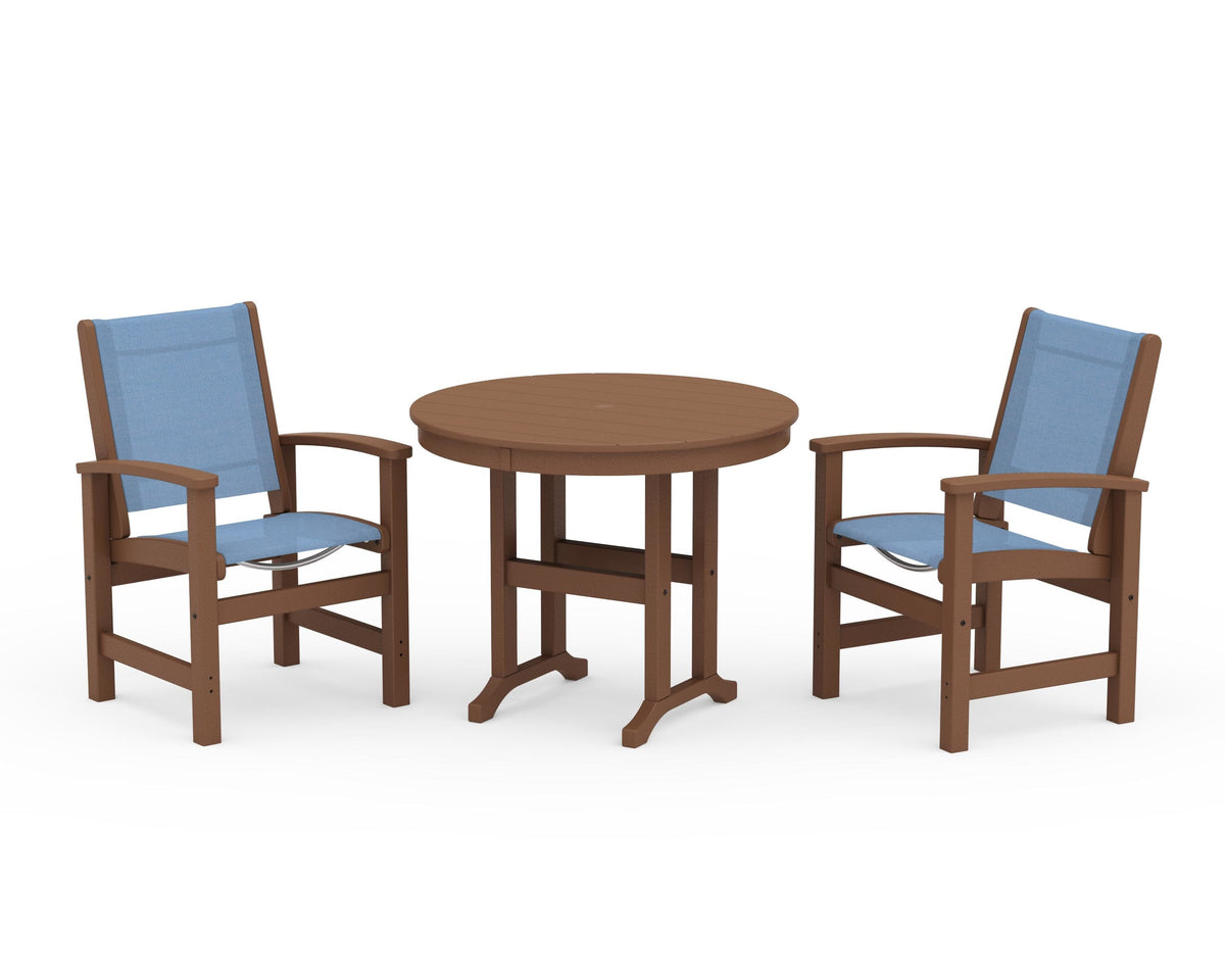 POLYWOOD Coastal 3-Piece Round Dining Set in Teak / Poolside