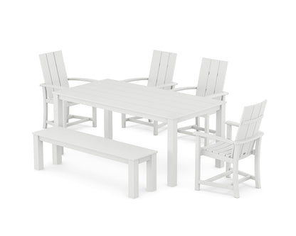 POLYWOOD Modern Adirondack 6-Piece Parsons Dining Set with Bench in White