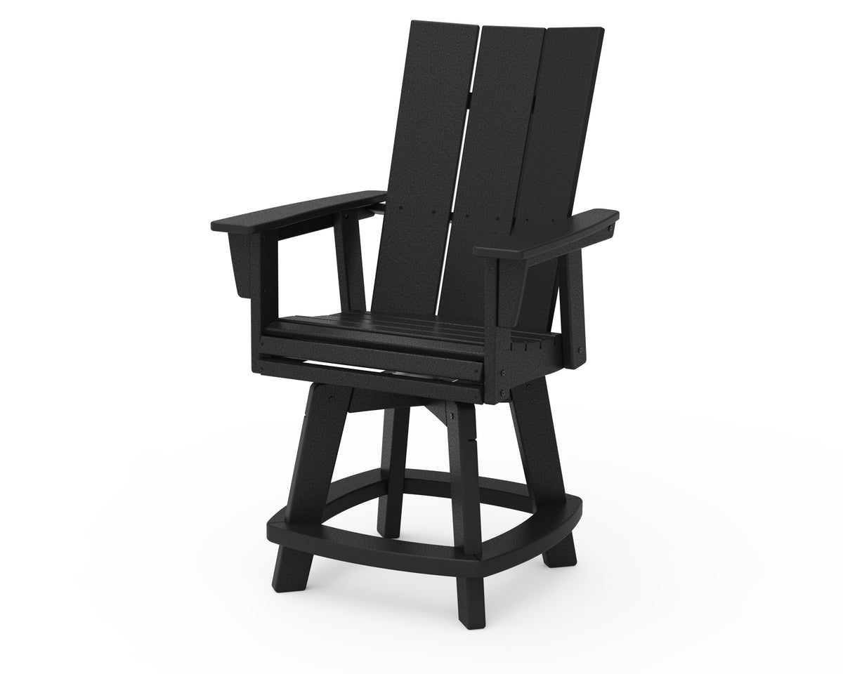 POLYWOOD Modern Curveback Adirondack Swivel Counter Chair in Black