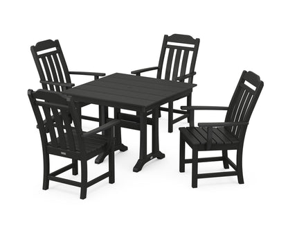 POLYWOOD Cottage 5-Piece Farmhouse Dining Set with Trestle Legs in Black
