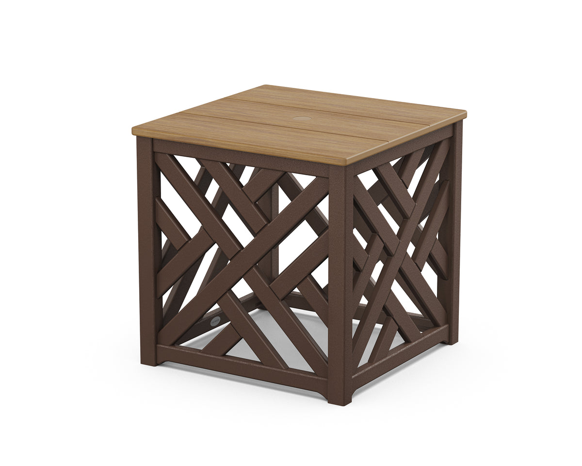 POLYWOOD Chippendale Umbrella Stand Accent Table in Mahogany / Natural