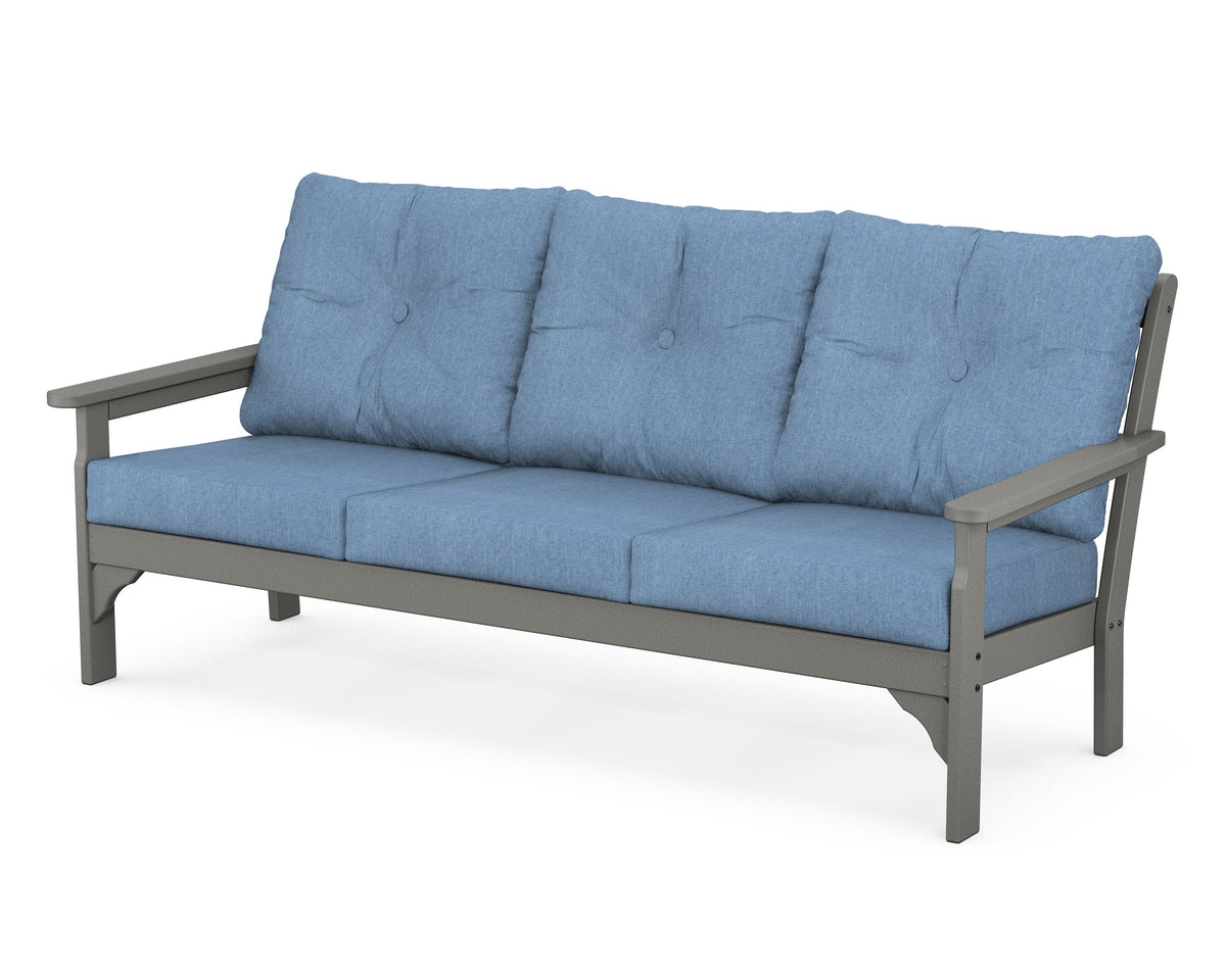 POLYWOOD Vineyard Deep Seating Sofa in Slate Grey / Sky Blue
