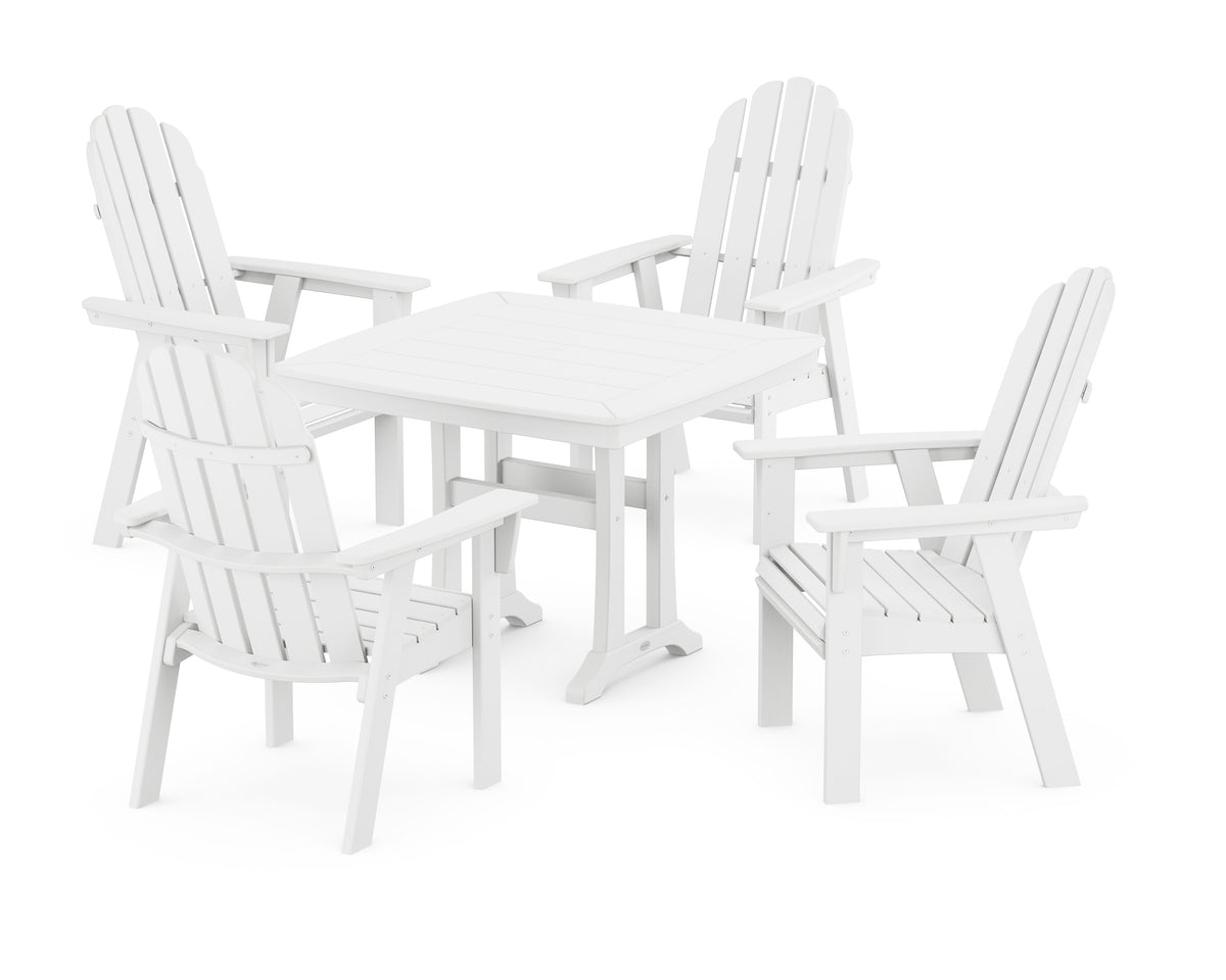 POLYWOOD Vineyard Adirondack 5-Piece Dining Set with Trestle Legs - 37" Table in White