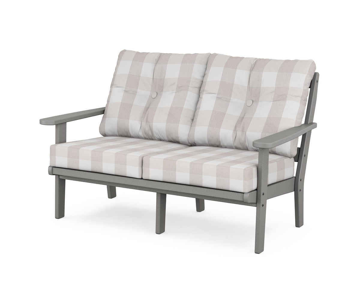 POLYWOOD Mission Deep Seating Loveseat in Slate Grey / Buffalo Plaid Dune Burlap