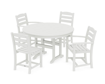 POLYWOOD La Casa Café 5-Piece Round Farmhouse Dining Set with Arm and Side Chairs in Vintage White