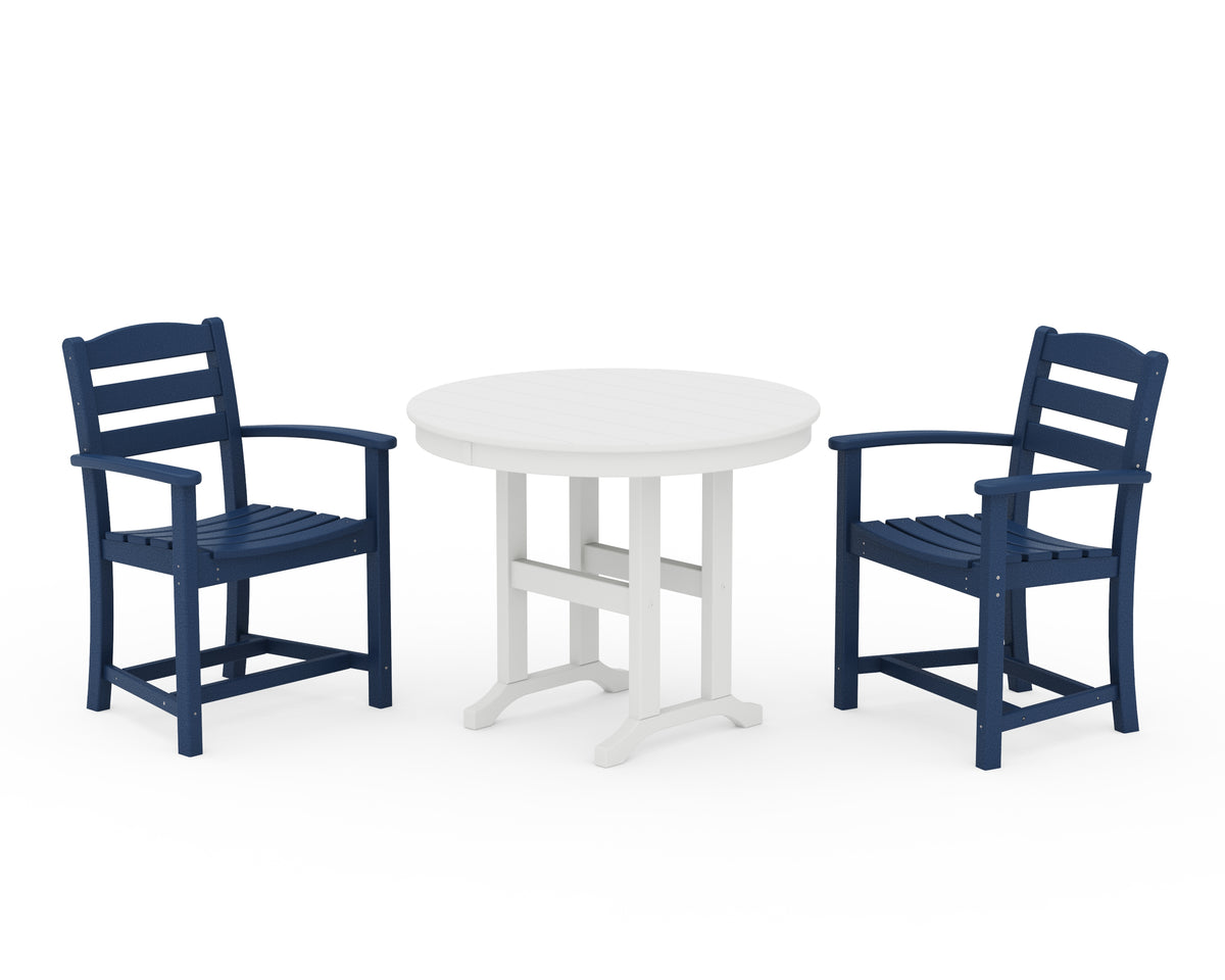 POLYWOOD La Casa Café 3-Piece Round Dining Set in Navy / White