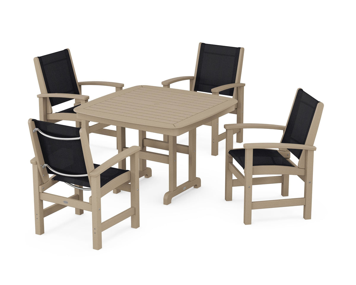 POLYWOOD Coastal 5-Piece Dining Set with Nautical 44" Dining Table in Vintage Sahara / Black