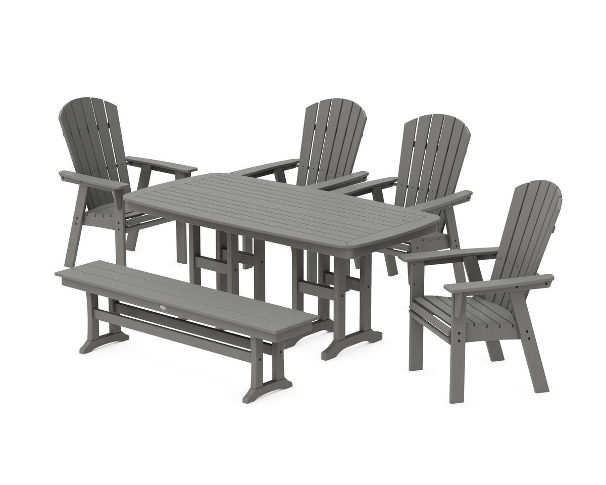 POLYWOOD Nautical Curveback Adirondack 6-Piece Dining Set with Bench in Slate Grey