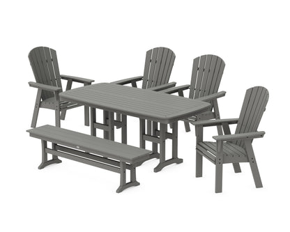 POLYWOOD Nautical Curveback Adirondack 6-Piece Dining Set with Bench in Slate Grey