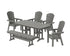 POLYWOOD Nautical Curveback Adirondack 6-Piece Dining Set with Bench in Slate Grey