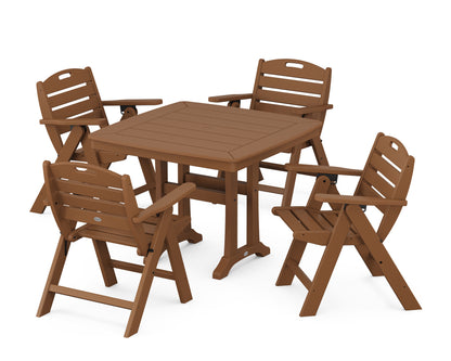 POLYWOOD Nautical Folding Lowback Chair 5-Piece Dining Set with Trestle Legs - 37" Table in Teak