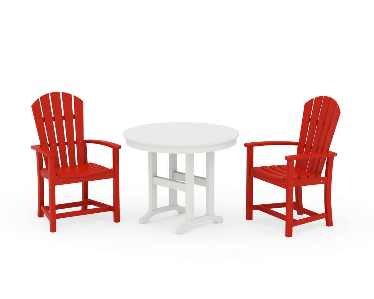 POLYWOOD Palm Coast 3-Piece Round Farmhouse Dining Set in Sunset Red / White