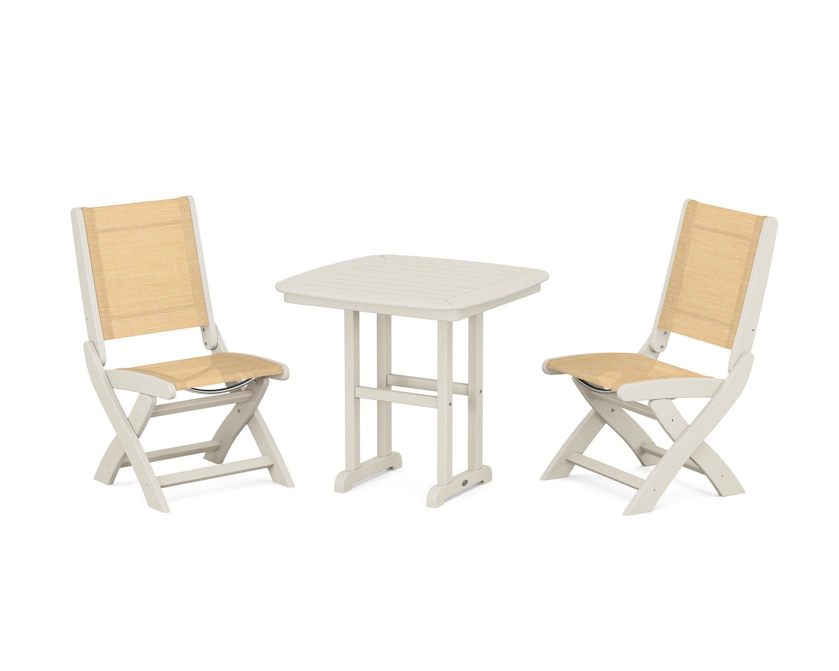 POLYWOOD Coastal Folding Side Chair 3-Piece Dining Set in Sand / Dupioni Apricot