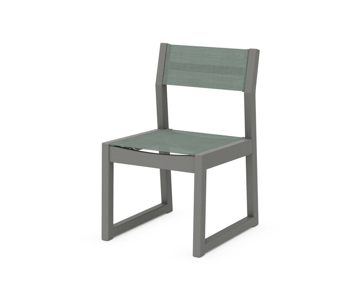POLYWOOD EDGE Sling Dining Side Chair in Slate Grey / Dupioni Sea Mist