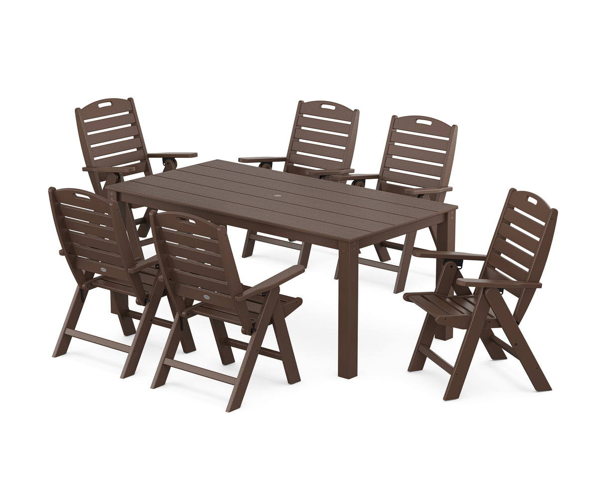 POLYWOOD Nautical Folding Highback Chair 7-Piece Parsons Dining Set in Mahogany