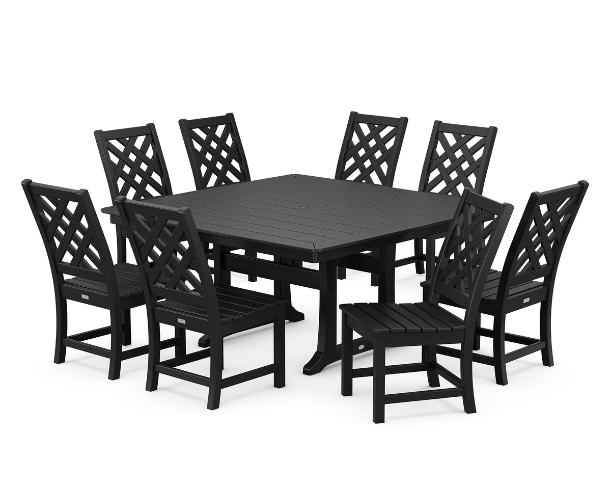 POLYWOOD Wovendale Side Chair 9-Piece Square Dining Set with Trestle Legs in Black