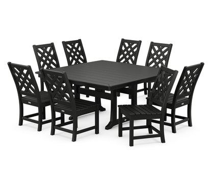 POLYWOOD Wovendale Side Chair 9-Piece Square Dining Set with Trestle Legs in Black